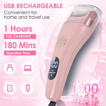 Electric Foot File Callus Remover for Feet - 6pcs Larger Grinding Head&3Speed, Pedicure Kit Foot Scrubber Deadskin Callus Remover, Foot Care Kit Pedicure Tools for Dead Skin Callus Hardskin Dry Cracks