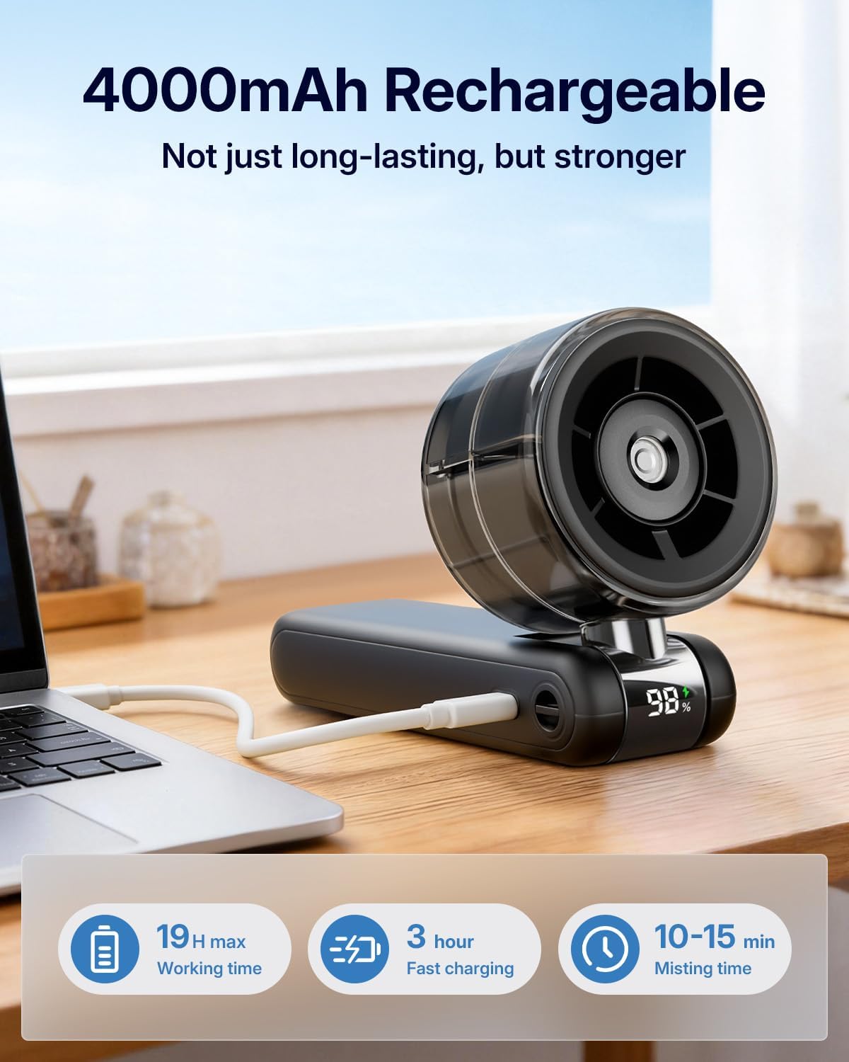 Misting Fan Portable - Handheld Turbo Fan with Cool Mist Spray, 4000mAh Rechargeable, 5 Speeds, Personal Foldable Water Mister for Summer Travel, Beach & Outdoor Essentials - Black