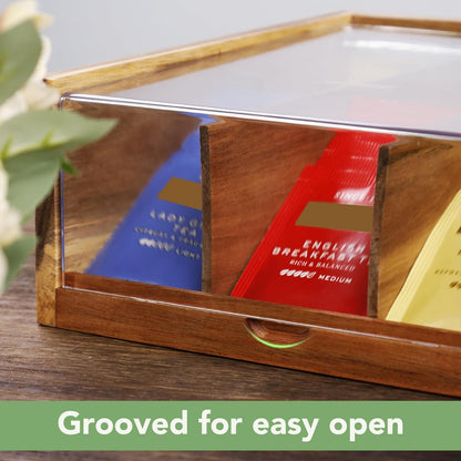 HTB Acacia Wood Tea Bag Organizer Storage Box with 6 Compartments