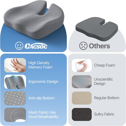 CJACSOC Seat Cushion, Extra Large Memory Foam Cushion for Office Chair Cushions, Ergonomic Cushions Pad Pillow for Pressure Relief Sciatica & Pain Relief for Long Sitting