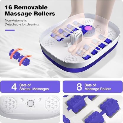 KNQZE Collapsible Foot Spa Bath with Heat & Remote Control, Bubble Massage, Temperature Control, Red Light, Timer, 16 Rollers & Pumice Stone for a Soothing Spa Experience