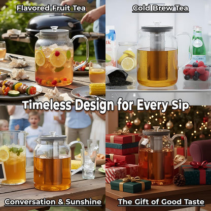 Aquach 68oz Glass Teapot Stovetop Safe with Loose Leaf Tea Steeper | Dishwasher Safe, Borosilicate Glass, Plastic-free, 68oz Family Capacity, Easy-clean Opening, Refrigerator Friendly