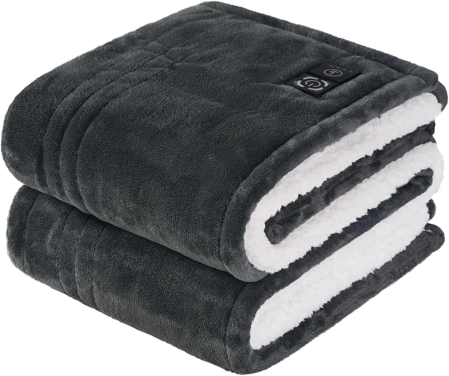 Sealy Heated Blanket Throw with Built-in Button Controller, Reversible Flannel to Sherpa Electric Blanket with 2-10 Hours Auto-Off & 4 Heating Levels, Over-Heat Protection, 50x60 inch, Beige