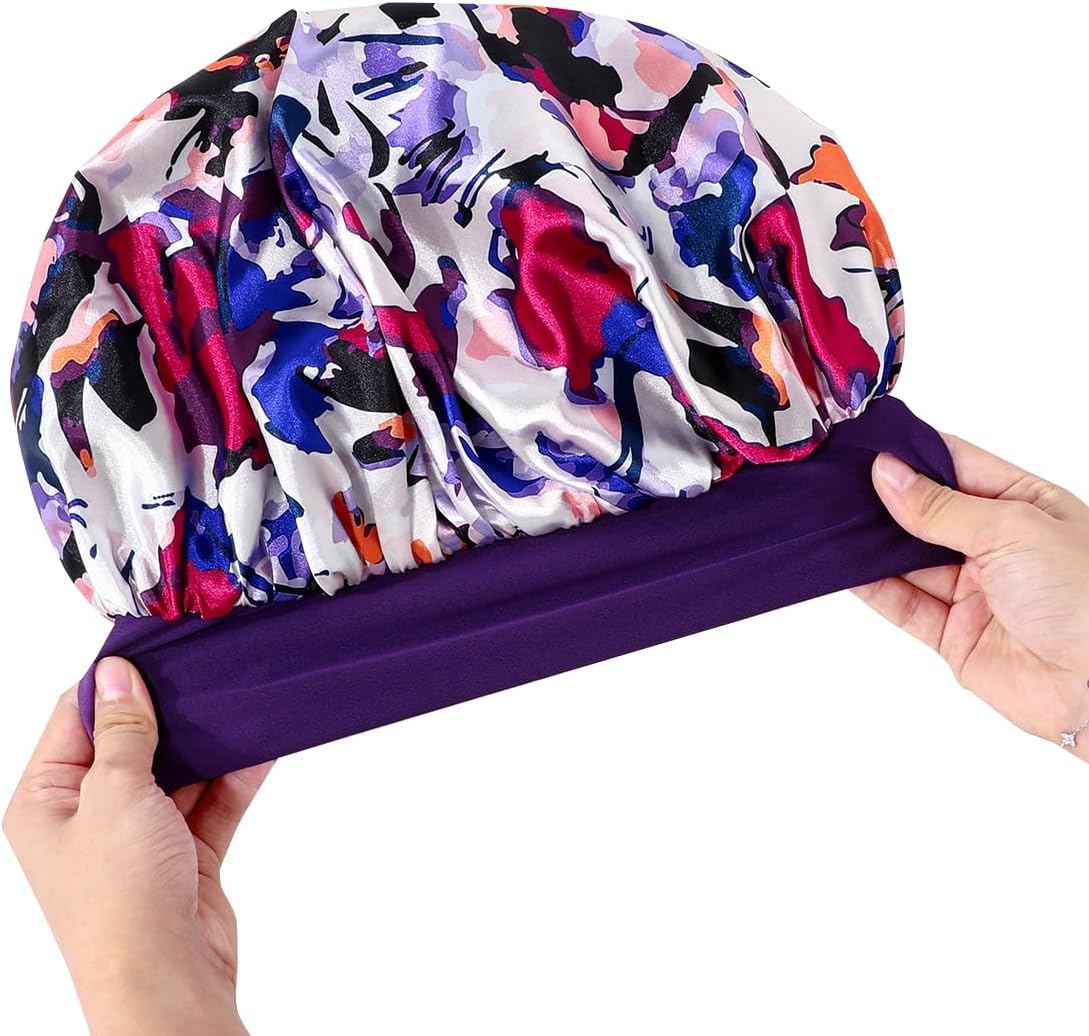 GDTOGRT Satin Silk Bonnet for Sleeping Women - Double Layer Sleep Hair Bonnets Caps for Curly Braid Hair with Tie Band