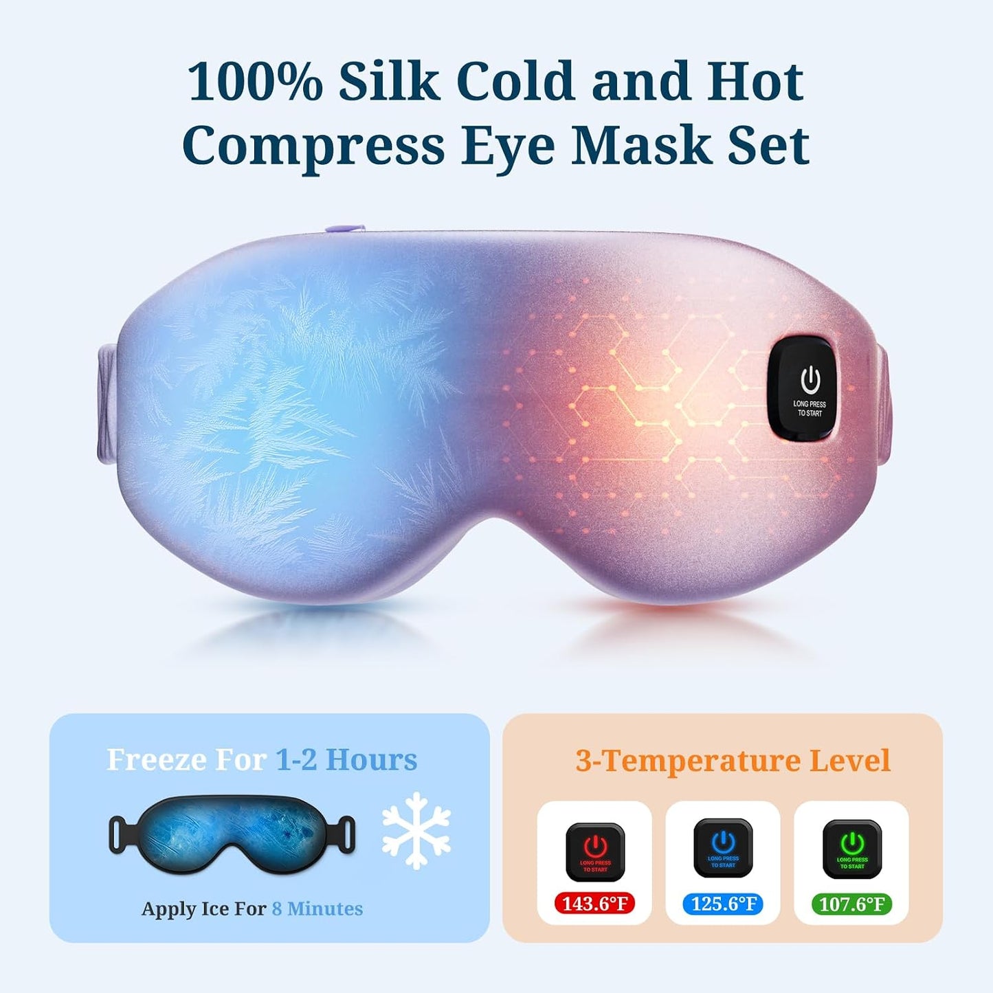 100% Silk Wireless Heated Eye Mask with Cooling, Relieves Dry Eye Syndrome and Puffy, Reduces Dark Circles, Adjustable Velcro Design and Washable Cover, Suitable for Travel & Gifts-Pink.