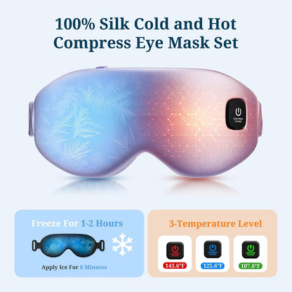 100% Silk Wireless Heated Eye Mask with Cooling, Relieves Dry Eye Syndrome and Puffy, Reduces Dark Circles, Adjustable Velcro Design and Washable Cover, Suitable for Travel & Gifts-Pink.