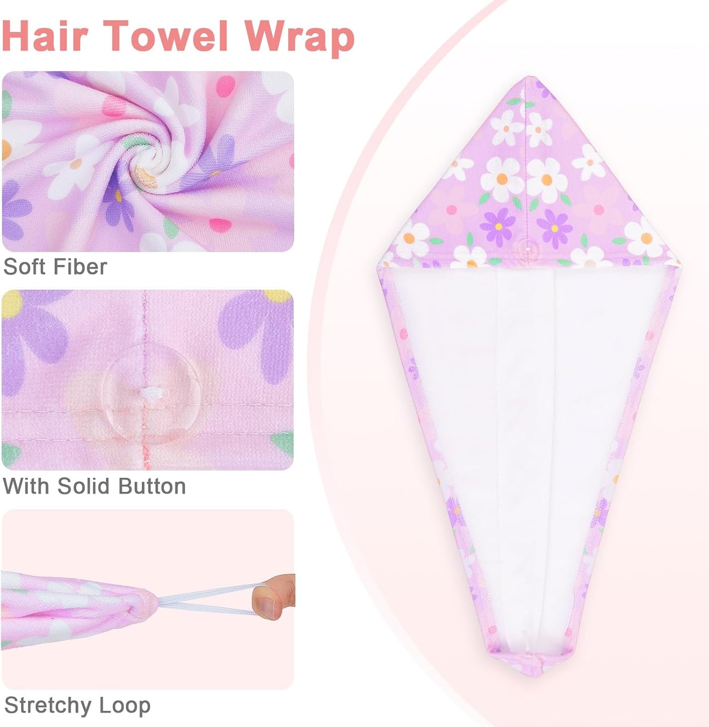 Unicorn Castle Microfiber Hair Towel for Kids 2Pack Hair Wrap Towels Absorbent Hair Drying Towel Wrap Hair Turbans for Curly Thick Hair, Pink White Strawberry