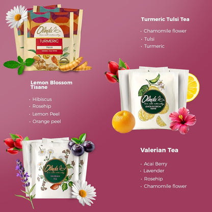 Olinda Healing Flowers & Roots Gift Box Natural Caffeine Free Tea Herbal Tea Bags Healthy Beauty Tea Wellness Stress Relief Tea Sampler Gift Set Premium 9 Vareity Individually Wrapped 45 Tea Bags 1 Tea Gift Box for Women