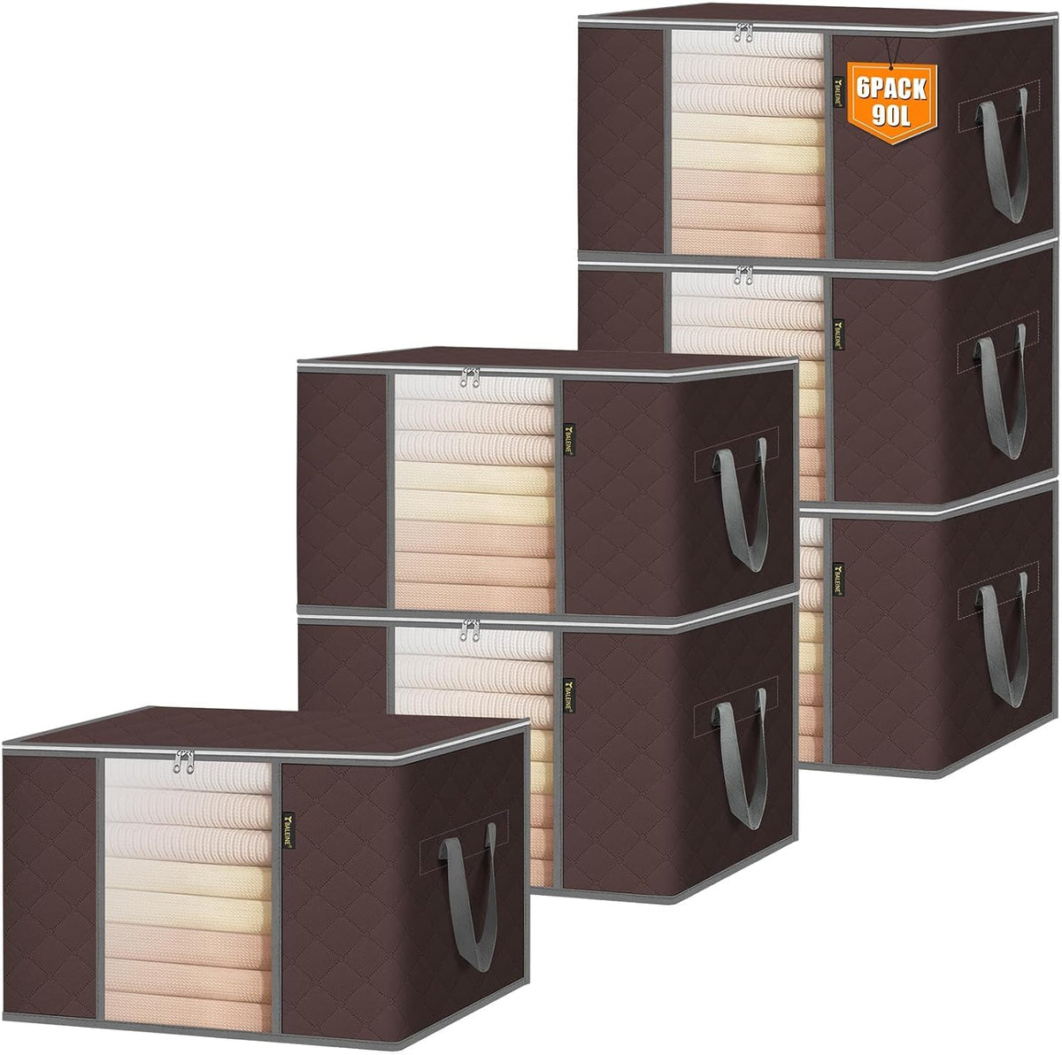 BALEINE Clothes Storage Bags, 24 Gallon Storage Containers with Reinforced Handle, Sturdy Zipper, Closet Organizer for Blanket, Comforter, Pillow, Bedding (Brown)