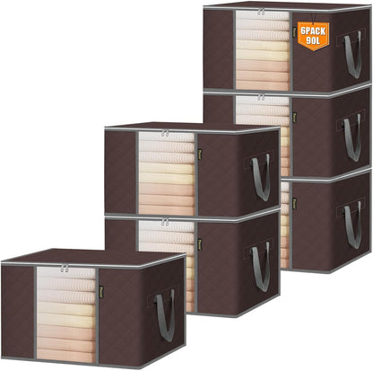 BALEINE Clothes Storage Bags, 24 Gallon Storage Containers with Reinforced Handle, Sturdy Zipper, Closet Organizer for Blanket, Comforter, Pillow, Bedding (Brown)