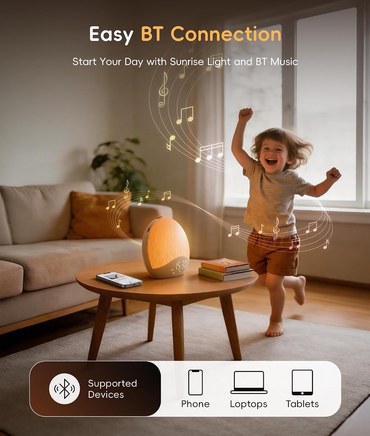 ecozy Sunrise Alarm Clock, White Noise Machine, Sound Machine for Bedroom, Wake Up Light with BT Speaker, 26 Sleep Sounds, 17 Night Lights, Dimmable Digital Clock for Adults, Kids