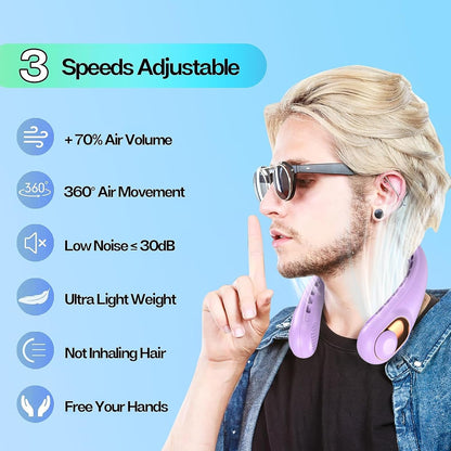 KIDEE Neck Fan, Portable Bladeless Neck Fans, Upgrade 360° Airflow, Super Quiet, 3 Speeds, 4000mAh Personal Wearable Neck Fan, Upgraded Cooling Air Volume USB Rechargeable Hands Free Fan