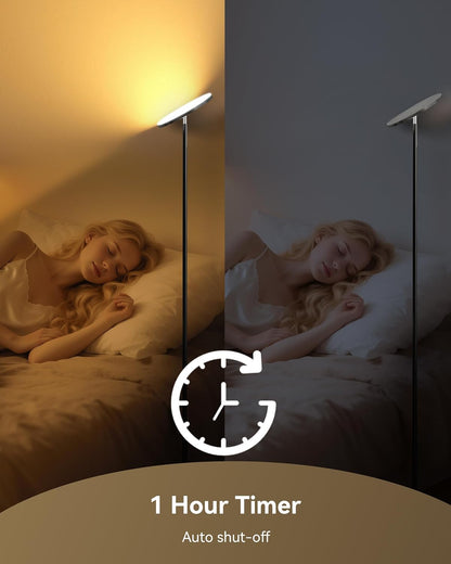 JOOFO Floor Lamp,30W/2400LM Sky LED Modern Torchiere 3 Color Temperatures Super Bright-Tall Standing Pole Light with Remote & Touch Control for Living Room,Bed Room,Office (Black)