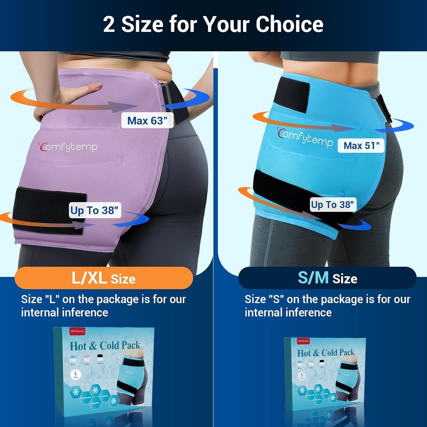 Comfytemp Hip Ice Pack Wrap for Sciatica Pain Relief, Hip Replacement Kit After Surgery, Reusable Gel Ice Pack for Injuries, Hot Cold Compress Recovery Items Physical Therapy for Men Women (L/XL/2XL)