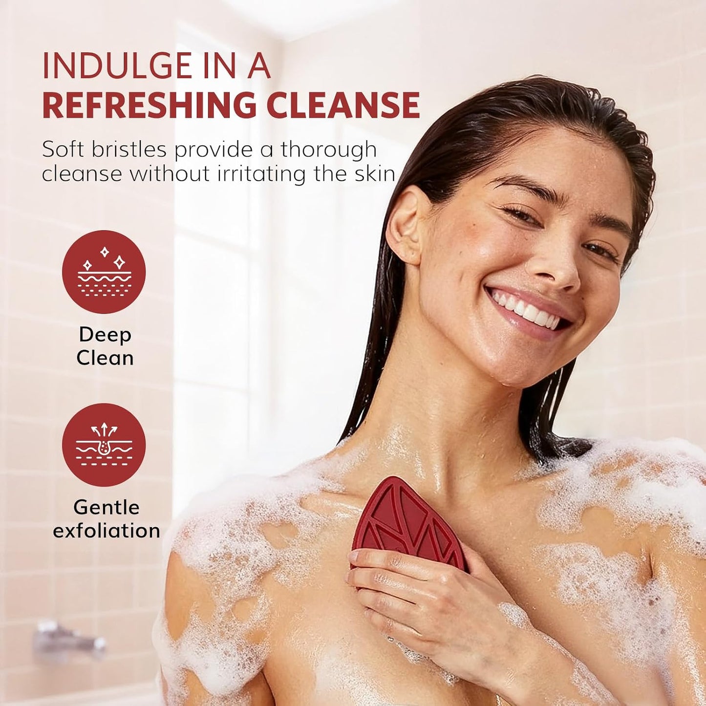 Sndyi Silicone Body Scrubber, Gentle Exfoliating Body Scrubber for Sensitive Skin, Leaf Shaped Shower Scrubber for Body with Lathering Bristles, Silicone Loofah Body Brush for Showering, Oatmeal