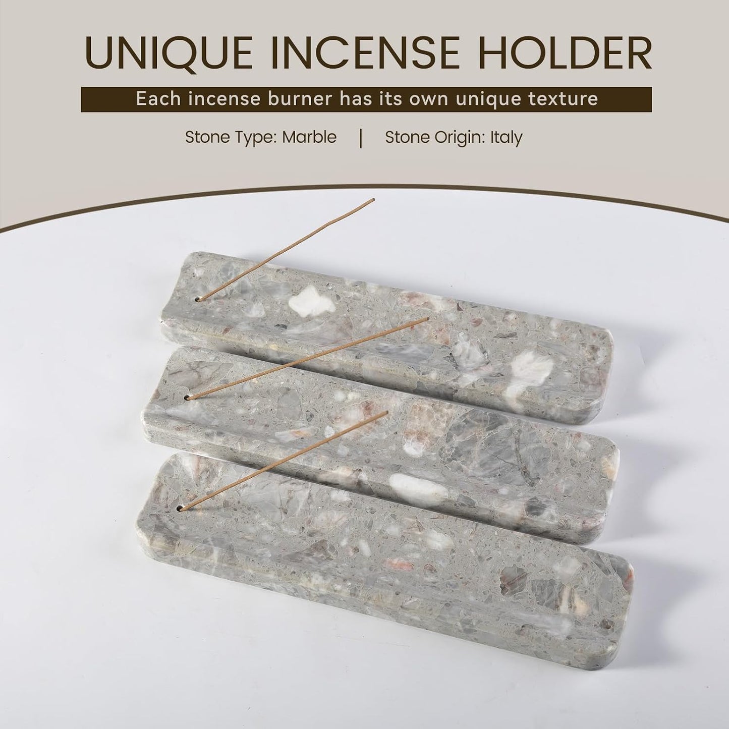 Koville Marble Incense Holder, Incense Holder for Sticks, Incense Sticks Holder Ash Catcher for Meditation Yoga SPA, Natural Stone Incense Burner, Home Table Decor (Grey)