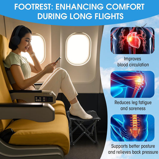 Ripeng 4 Pcs Portable Airplane Travel Foot Rest, Folding Camping Stool, Under Desk Foot Rest at Work for Long Flight, Home and Office Outdoor Hiking Fishing with Carry Bag (Black)