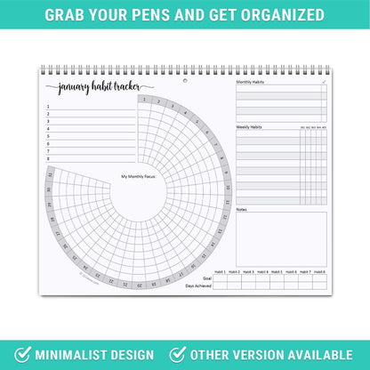 321Done Habit Tracker Calendar Pad, 8.5x11 Monthly, Made in USA