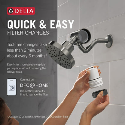 Delta Faucet Clarifi Premium Shower Filter Attachment with Filter, Hard Water Shower Filter, Shower Head Filter, Stainless 5SF100-SS