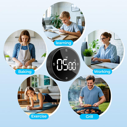 Digital Magnetic Kitchen Timer for Cooking, Large LED Countdown Timer, Rotating Pomodoro Timer, Volume Adjustable, 5/15/25 Min Presets for Kitchen, Baking Grilling Studying