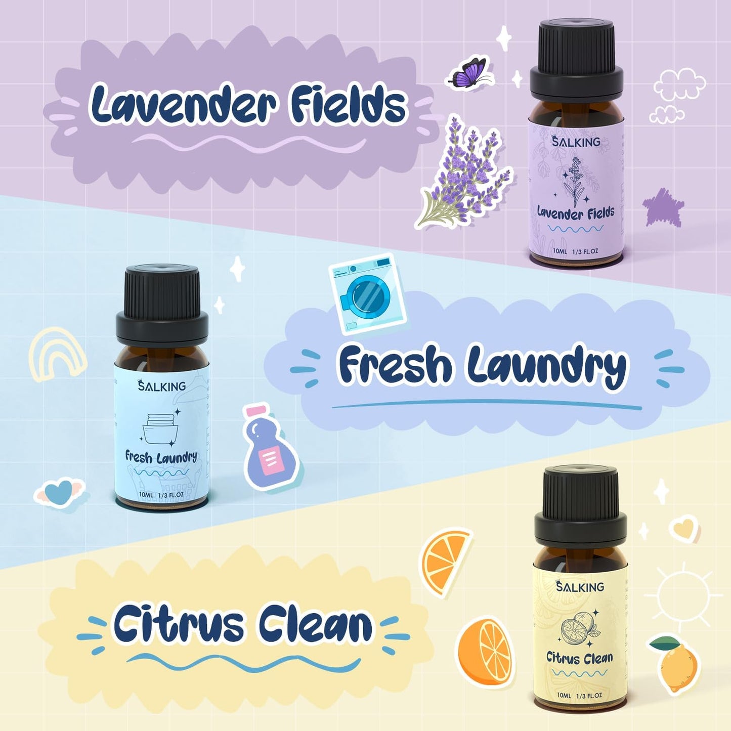 SALKING Floral Essential Oils Set, Premium Pure and Natural Essential Oils, Fragrance Oil Scented Oils for Oil Diffusers 6 x 10 ML - Lavender, Rose, Jasmine, Cherry Blossom, Gardenia, Chamomile