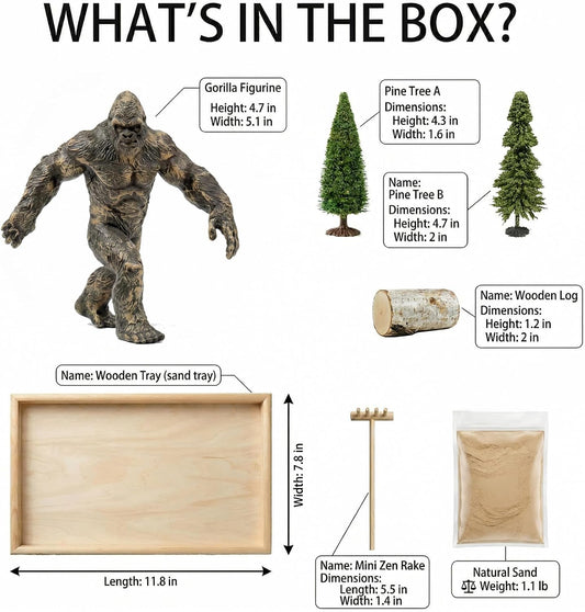 Bigfoot Sasquatch Mini Zen Garden Kit for Desk Decor,Woodland Meditation Bigfoot Figurines Sand Tray Therapy Office Decor,Forest Decorations Accessories for Home Room