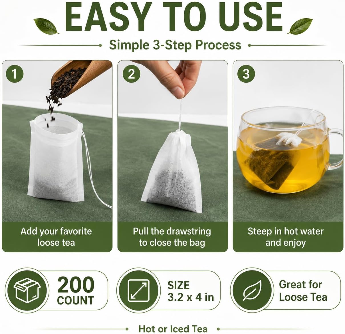 MAQIHAN Empty Tea Bags For Loose Tea - 300 Pcs Disposable Tea Filter Bags White Natural Biodegradable Bulk Fillable Empty Tea Bags With String Empty Tea Filter Bag For Tea Coffee Spice Cooking