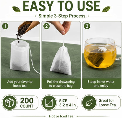 MAQIHAN Empty Tea Bags For Loose Tea - 300 Pcs Disposable Tea Filter Bags White Natural Biodegradable Bulk Fillable Empty Tea Bags With String Empty Tea Filter Bag For Tea Coffee Spice Cooking