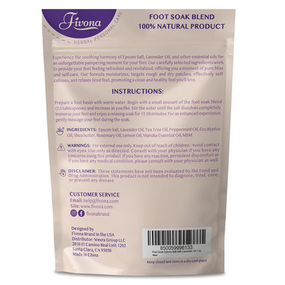 Fivona Tea Tree Foot Soak Blend 14.1 oz - Epsom Salt with Essential Oils for Healthy Toenails, Soothing Relief, Callus Softening - Pedicure Therapy for Soft, Rejuvenated Feet