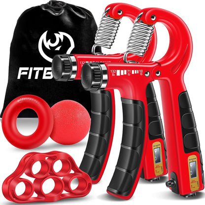 FitBeast Hand Grip Strengthener Workout Kit (5 Pack), 2 Forearm Grip Adjustable Resistance Hand Gripper, Finger Stretcher, Grip Ring & Stress Relief Grip Ball for Athletes