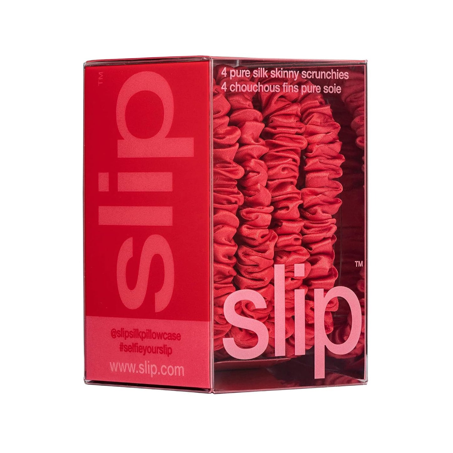 Slip Silk Hair Ties — Skinny Silk Black Scrunchies, No Damage, No Crease, Anti-Breakage |100% Mulberry Silk | All Hair Types | Made with Proprietary Slipsilk™ | Set of 4