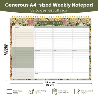 Weekly To Do List Notepad with 52 Undated Sheets（8.5"×11"）- Undated Weekly Planner Notepad for Office Desk Accessories and Supplies - Sunshine Petal