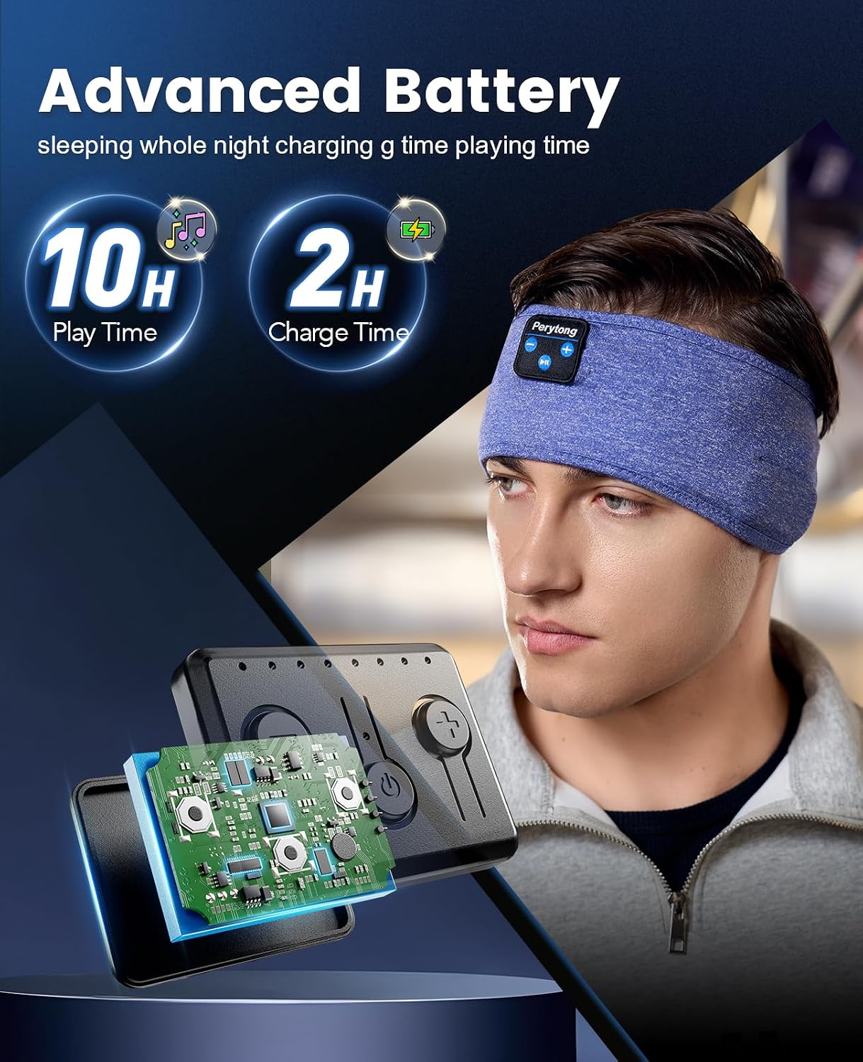 Perytong Sleeping Headphones Bluetooth Headband, Soft Long Time Play Sleeping Headsets with Built in Speakers Perfect for Workout,Running,Yoga,Travel, Darkgray