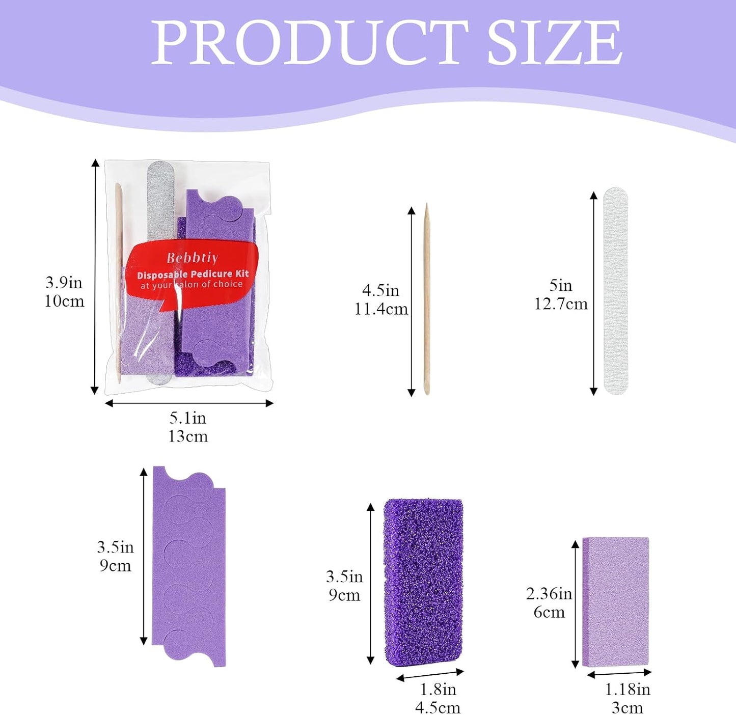 Disposable Pedicure Kit Sets, 5 in 1 Nail Salon Manicure Pedicure Kit Professional, Nail File, Pumice Pad, Mini Buffer, Toe Separator, Wood Stick, Individually Package (20, Count, 80/100 Grit)