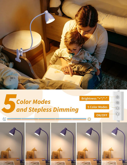 BOHON Desk Lamp with Clamp, Clip on Light, 5 Color 10 Brightness, Teal
