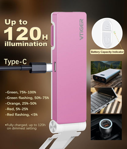 VTIGER Reading Light, USB Rechargeable Book Light for Reading in Bed,Foldable Clip-on LED Booklight, 3 Amber Colors & 4 Brightness Dimmable,Long Lasting Portable Bookmark Lamp for Book Lovers, Kids