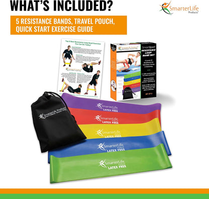 SmarterLife Resistance Bands, Set of 5 Extra Wide Latex-Free Exercise Bands | Bands for Working Out - For Women, Men - Weight Loss, Physical Therapy Bands, Booty Bands, Home Gym, Workout Guide Included