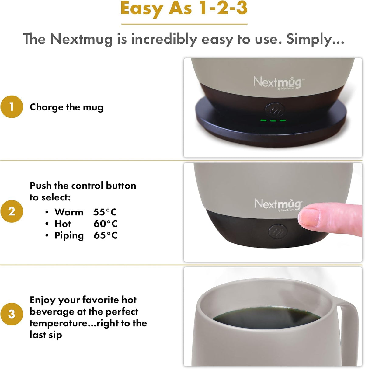 Nextmug - Temperature-Controlled, Self-Heating Coffee Mug
