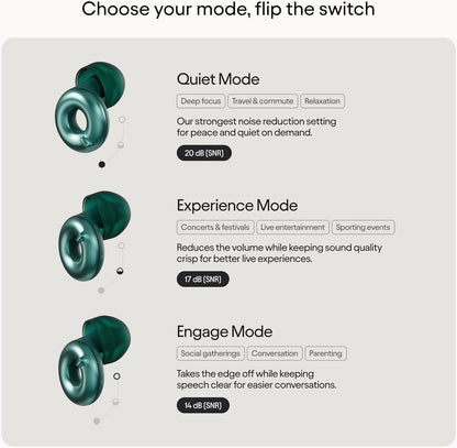 Loop Switch 2 Adjustable Ear Plugs - 3 Noise Relief Modes for Ultimate Control | Flexible Earplugs for Focus, Travel, Socializing, Festivals & More | 20-26 dB (SNR) Reduction