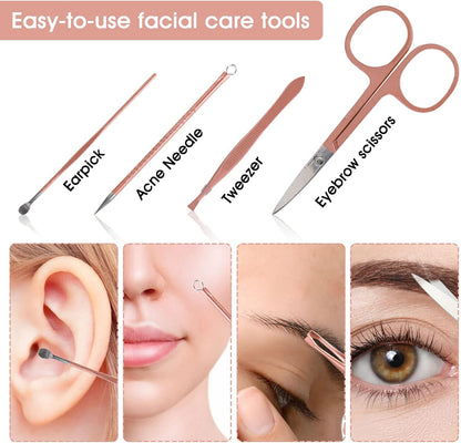 Nail Clippers & Beauty Tool Portable Set, Rose Gold Manicure Set, 12 in 1. | Martensitic Stainless Steel, Pink Leather Bag, Suitable for Home, Workplace, Outdoor Travel, Gift Giving, Salon.