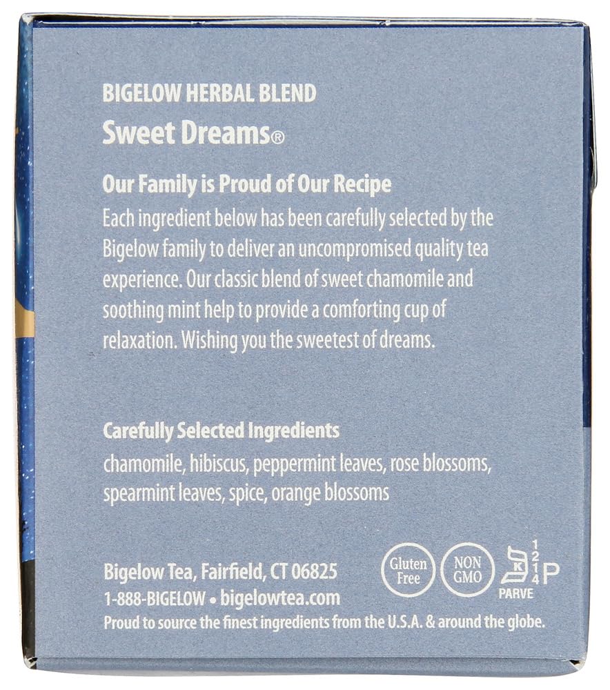 Bigelow Sweet Dreams Herbal Tea 28-Count Box (Pack of 1) Relaxing Blend of Chamomile & Mint Caffeine-Free Nighttime Herbal Tea in Individual Foil-Wrapped Bags