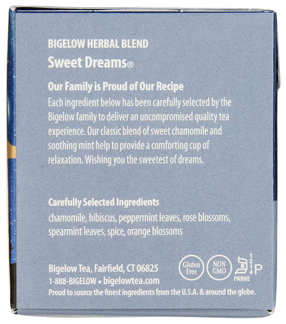 Bigelow Sweet Dreams Herbal Tea 28-Count Box (Pack of 1) Relaxing Blend of Chamomile & Mint Caffeine-Free Nighttime Herbal Tea in Individual Foil-Wrapped Bags