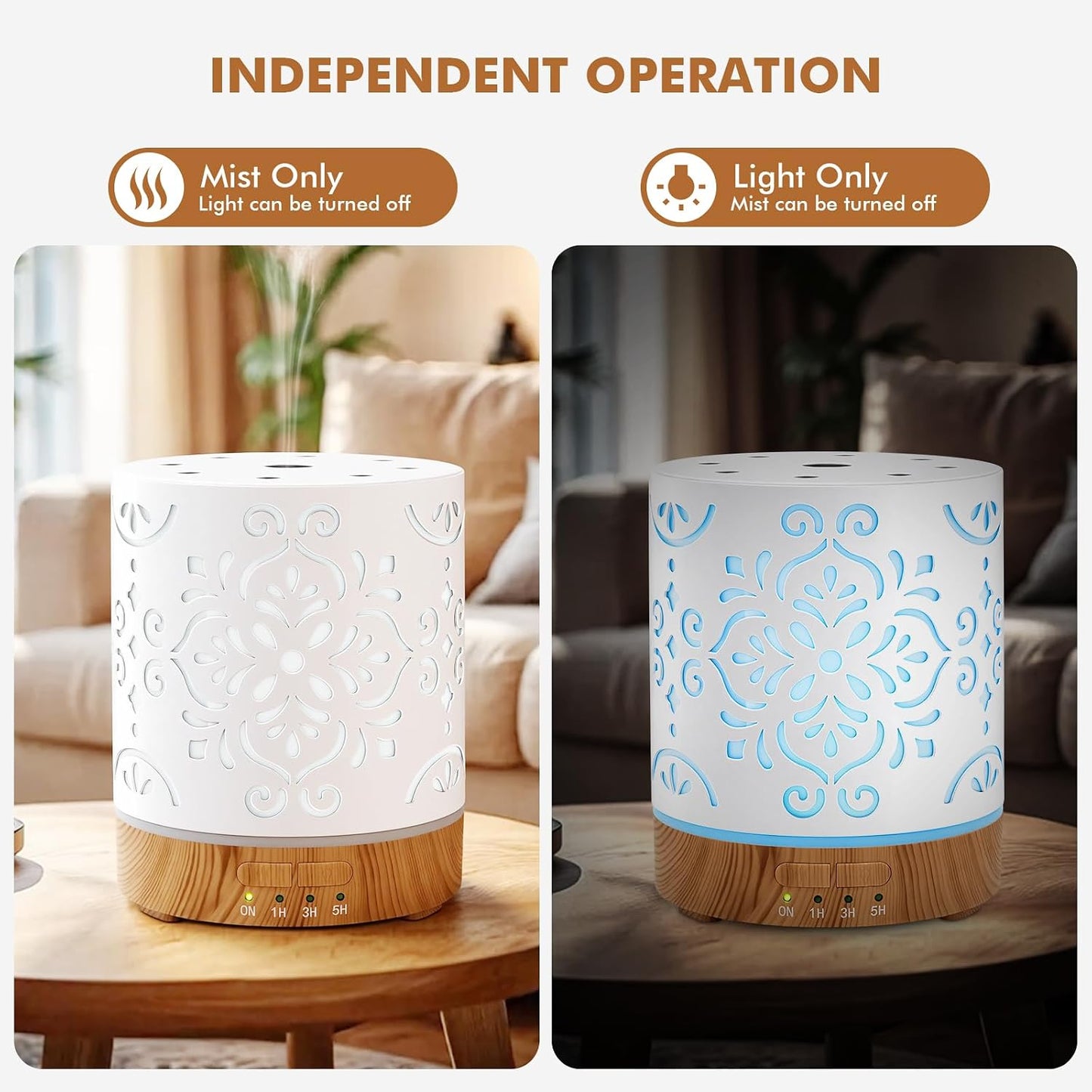 EQUSUPRO Essential Oil Diffuser 300ml Metal Electric Ultrasonic Diffuser for Large Room with Auto Shut-Off, 4 Timer Setting &7 Colors Night Light for Home
