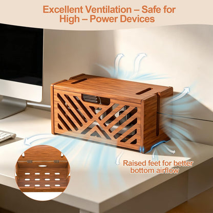 Extra Large Wooden Cable Management Box, 15.35 x 8.98 x 8.27 inches, Cord Hider Box with Cable Slots, Cable Organizer Box to Hide Power Strips, Surge Protector, Extension Cords for Desk & Floor