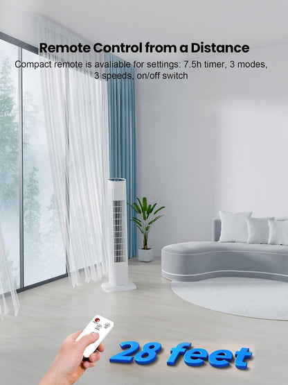 Uthfy Tower Fan with Remote, Portable 120° Oscillating Standing Fan, 3 Speeds & 3 Modes, 7.5H Timer, Fans That Blow Cold Air for Bedroom, Living Room, Office, Black