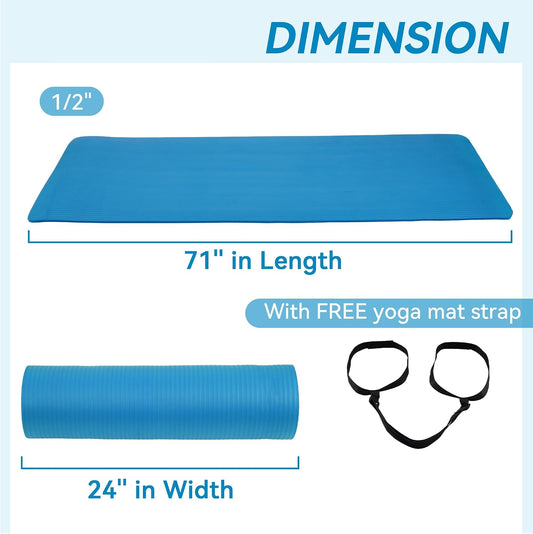 Fitvids 1/2-inch Thick High Density Exercise Yoga Mat with Carrying Strap
