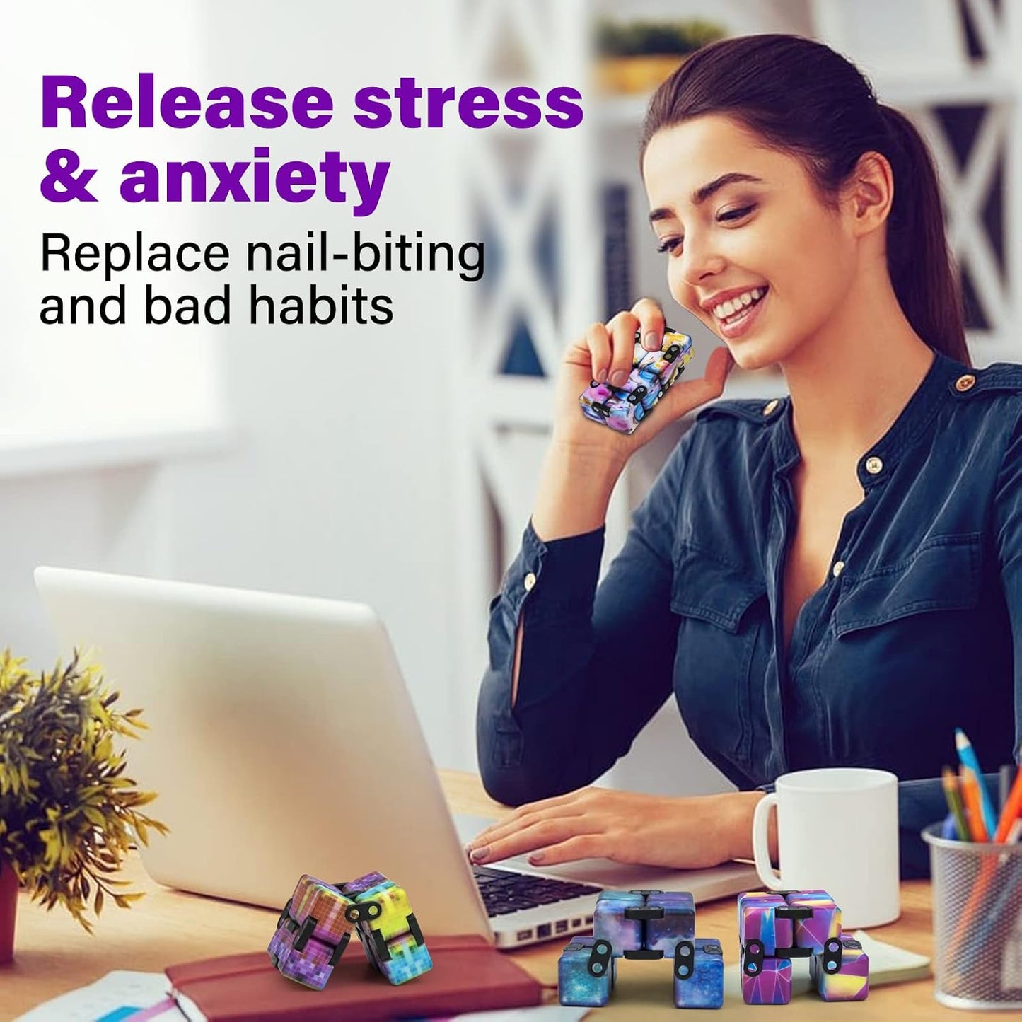 Infinity Cube Fidget Toy Stress Relieving Fidgeting Game for Kids and Adults,Cute Mini Unique Gadget for Anxiety Relief and Kill Time (Macaron Blue)