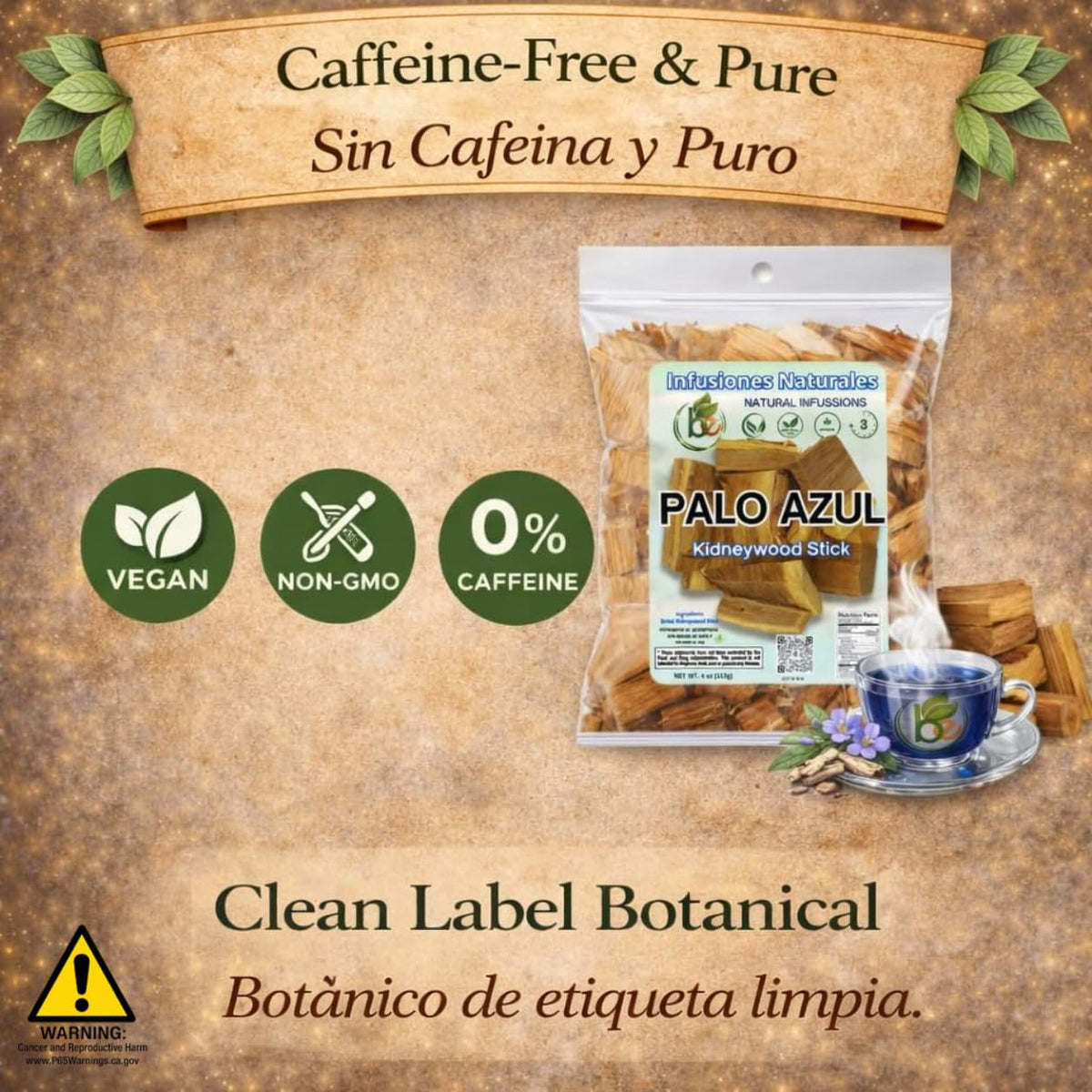 Palo Azul Herbal Tea (4 oz / 113g) – Authentic Kidneywood (Eysenhardtia polystachya) – Visual Blue Fluorescence Infusion – Wildcrafted, 100% Natural, Non-GMO – Makes 40+ Cups – by BEXPERTSUSA