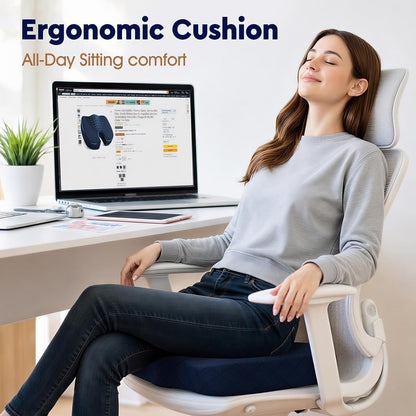 TushGuard Seat Cushion - Memory Foam Sitting Pillow for Office Chair, Car Seat, Airplane, Bleacher - Sciatica & Hip & Coccyx Pain Relief Desk Chair Cushion for Long Sitting Office Workers, Car Drivers