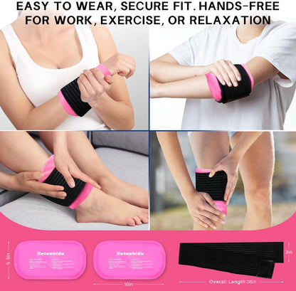 Ice Packs for Injuries Reusable Gel 2 Hot Cold Compress Therapy Pack with Adjustable Strap Soft Ice Wraps for Ankle Knee Leg Neck Shoulder Wrist Feet Back Pain Relief (Purple, Medium 10 x 5.5 Inch)